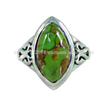 Natural Turquesa de cobre verde Atractiva piedra preciosa y 925 de plata esterlina Simple diseño anillo